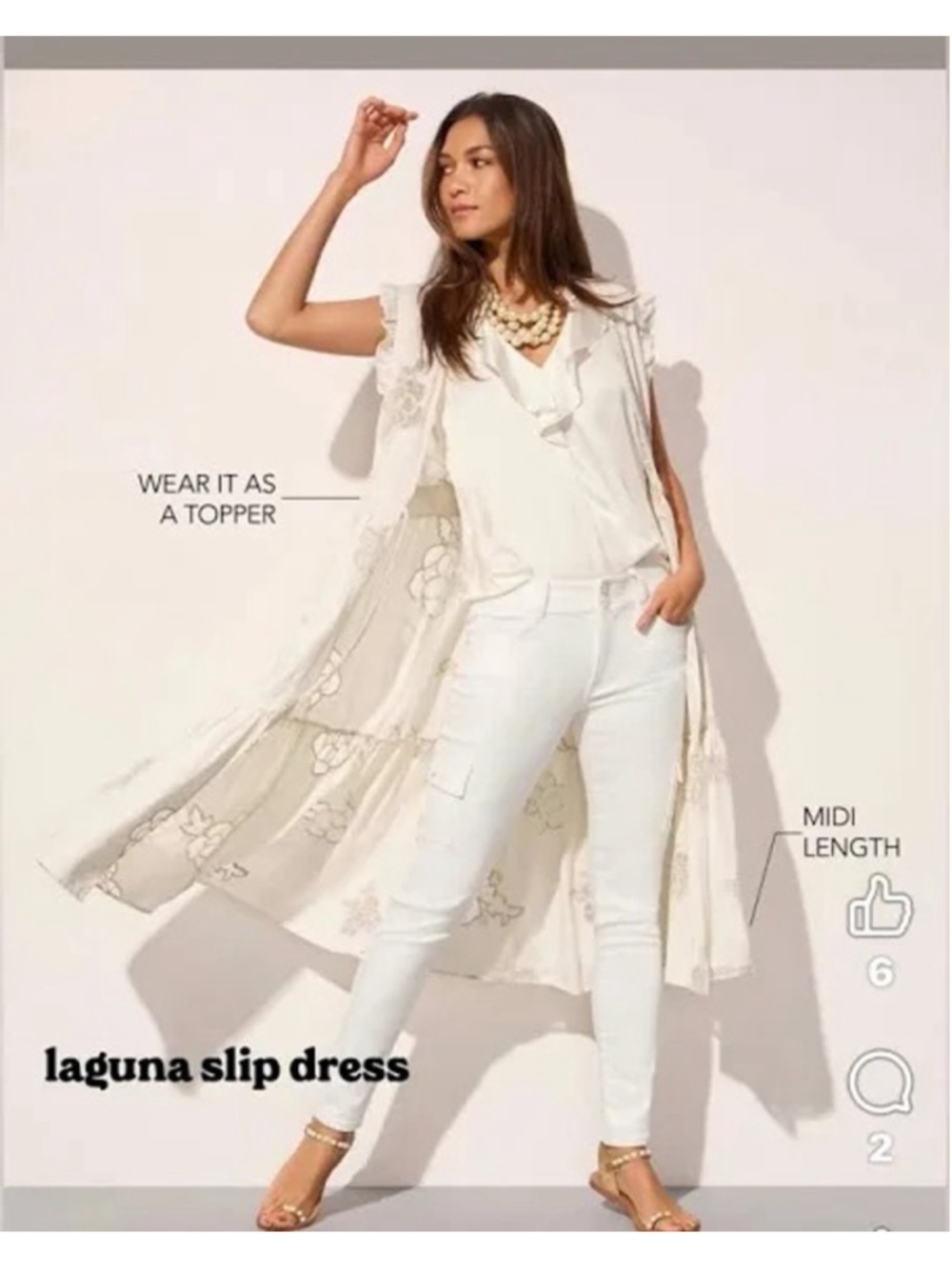Cabi Laguna Slip Dress Cream Ivory Off White Embroidered Floral Size M EUC - Picture 2 of 9